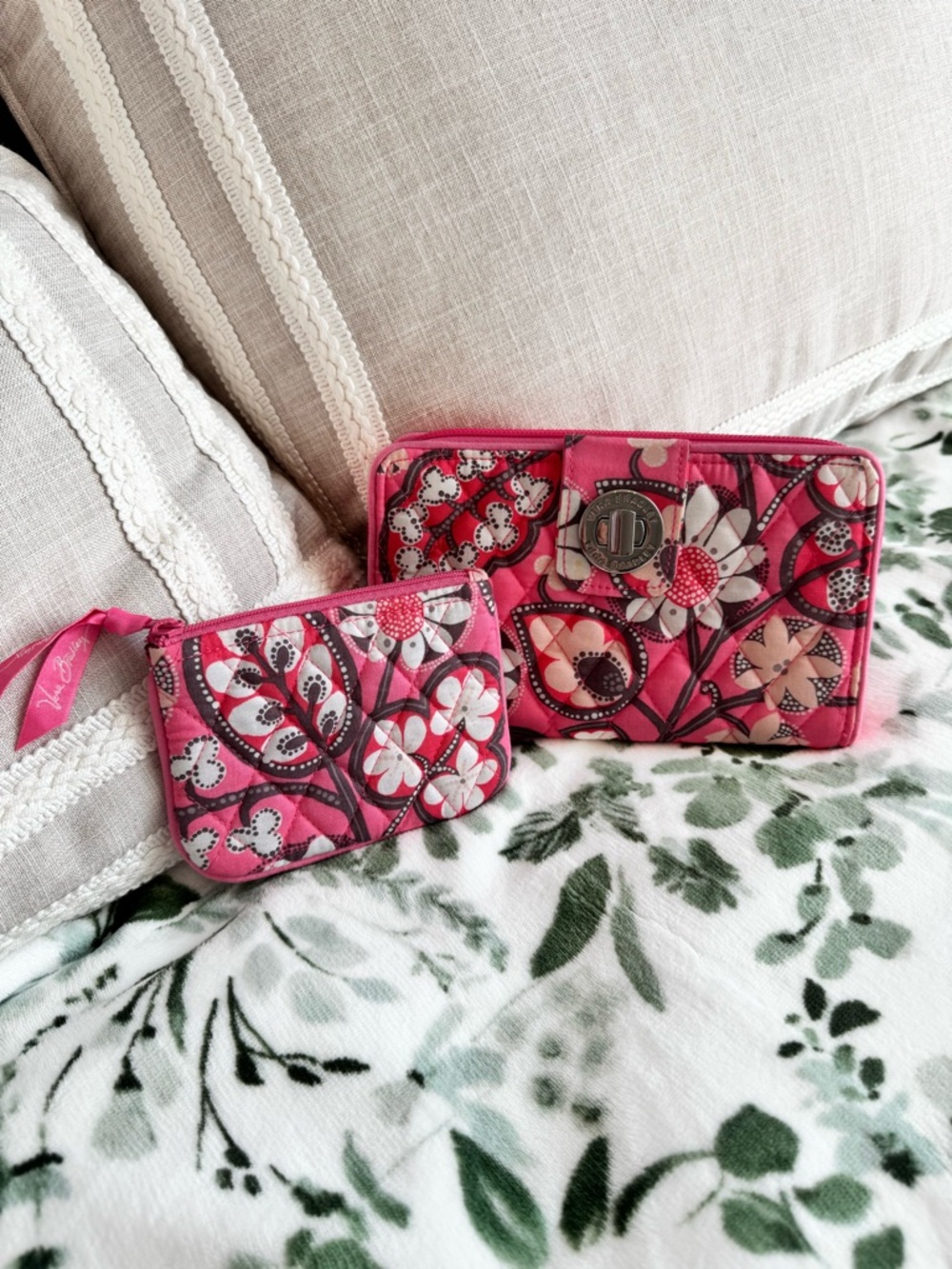 Vera Bradley Pink Floral Quilted Wallet and Coin Purse Set